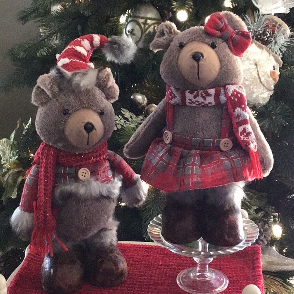 Christmas Bears 15” Tall Set of 2❤️NEW❤️Cabin❤️FarmHouse❤️❤️Plush❤️